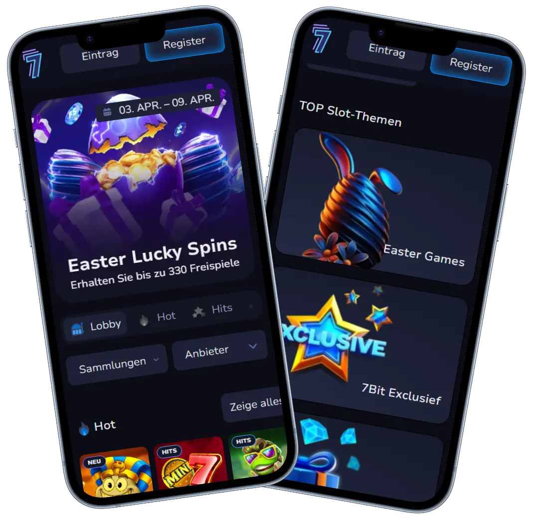 7Bit Casino mobile Version auf Smartphone mit Spiele Lobby und Bonus Aktionen